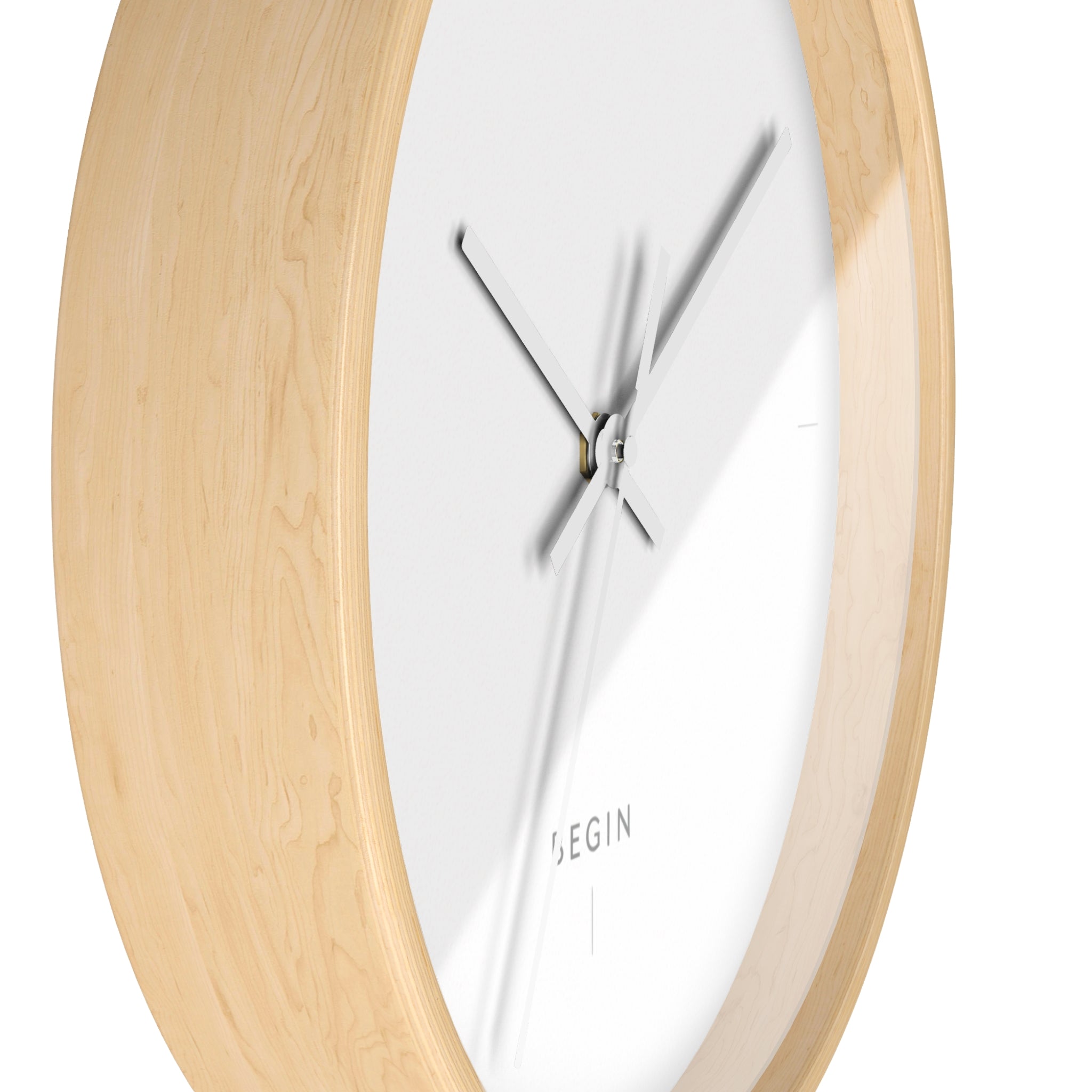END USER PROTO-VANITY COLLECTION Minimalist Wall Clock — Modern White Face, Natural Wood Frame