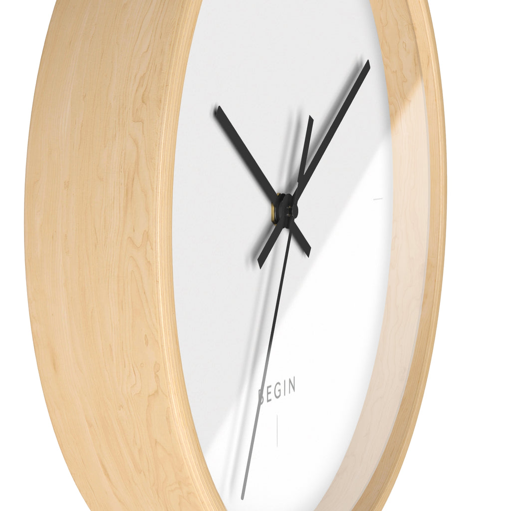 END USER PROTO-VANITY COLLECTION Minimalist Wall Clock — Modern White Face, Natural Wood Frame