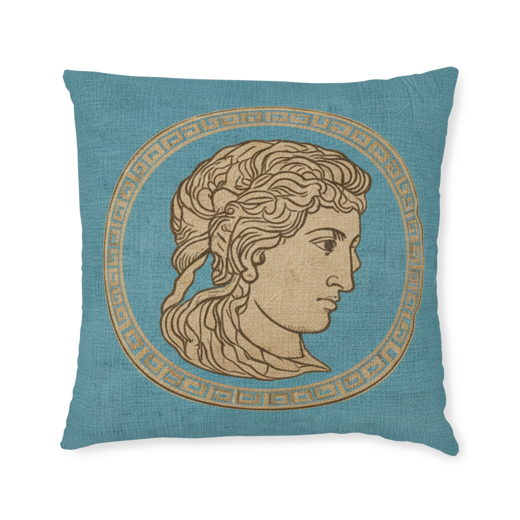 END USER INTERIOR PROTO-VANITY Greek Bust Medallion Square Pillow — Classical Athena-Inspired Decorative Throw Pillow