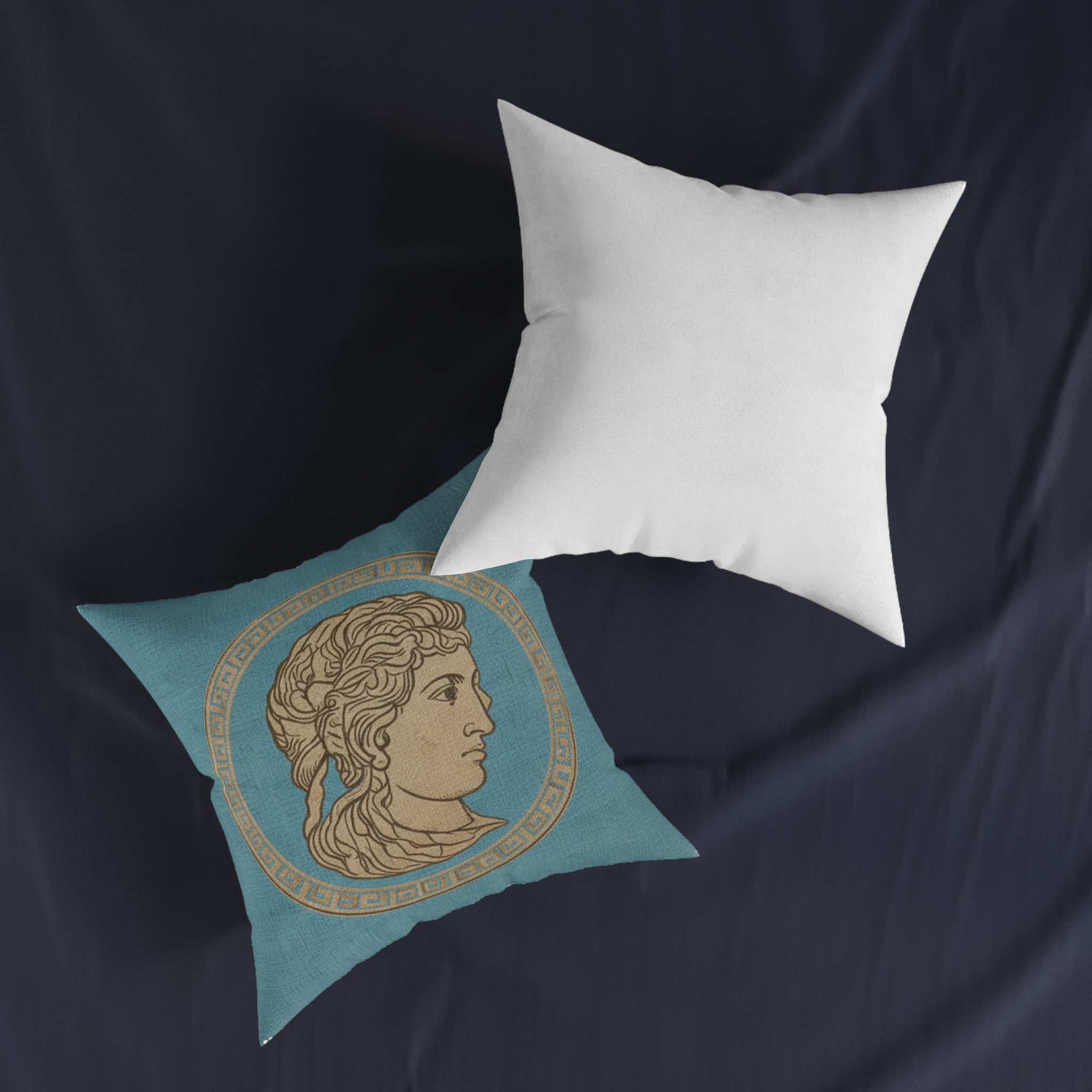 END USER INTERIOR PROTO-VANITY Greek Bust Medallion Square Pillow — Classical Athena-Inspired Decorative Throw Pillow